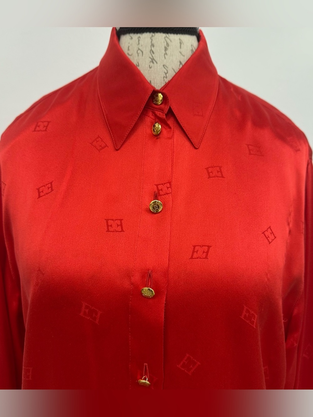 Escada vintage monogram silk jacquard satin button down top - Picture 2 of 11